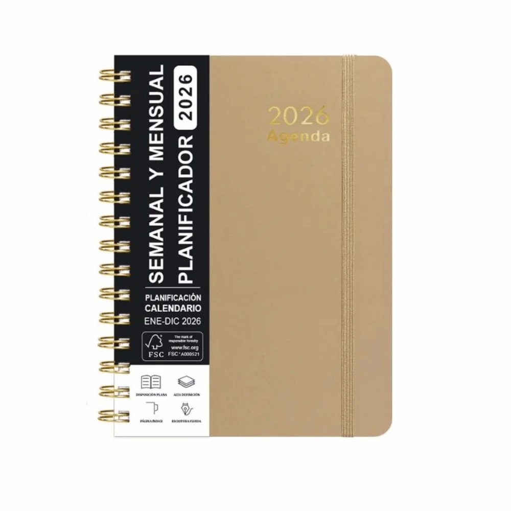 

2026 Spanish Planner a5 Notebook Coil Calendar Daily Organizer Self-Tracking Diary Book Multi Functional Essential