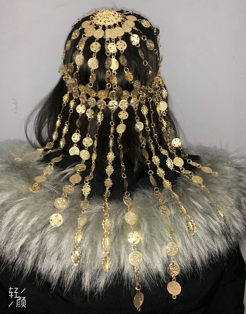 Women Girls Belly Dance Tribal Tiara Headwear Coined Head Cap Hat Costume coins Head Hair Band Dancing Coin Sequins Headbands