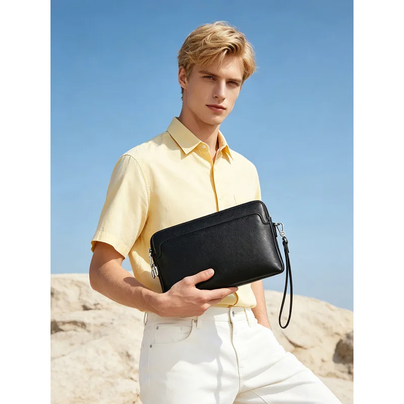New trendy men's wallet  genuine leather password lock clip bag, business portable large capacity clutch bag, high-end feel