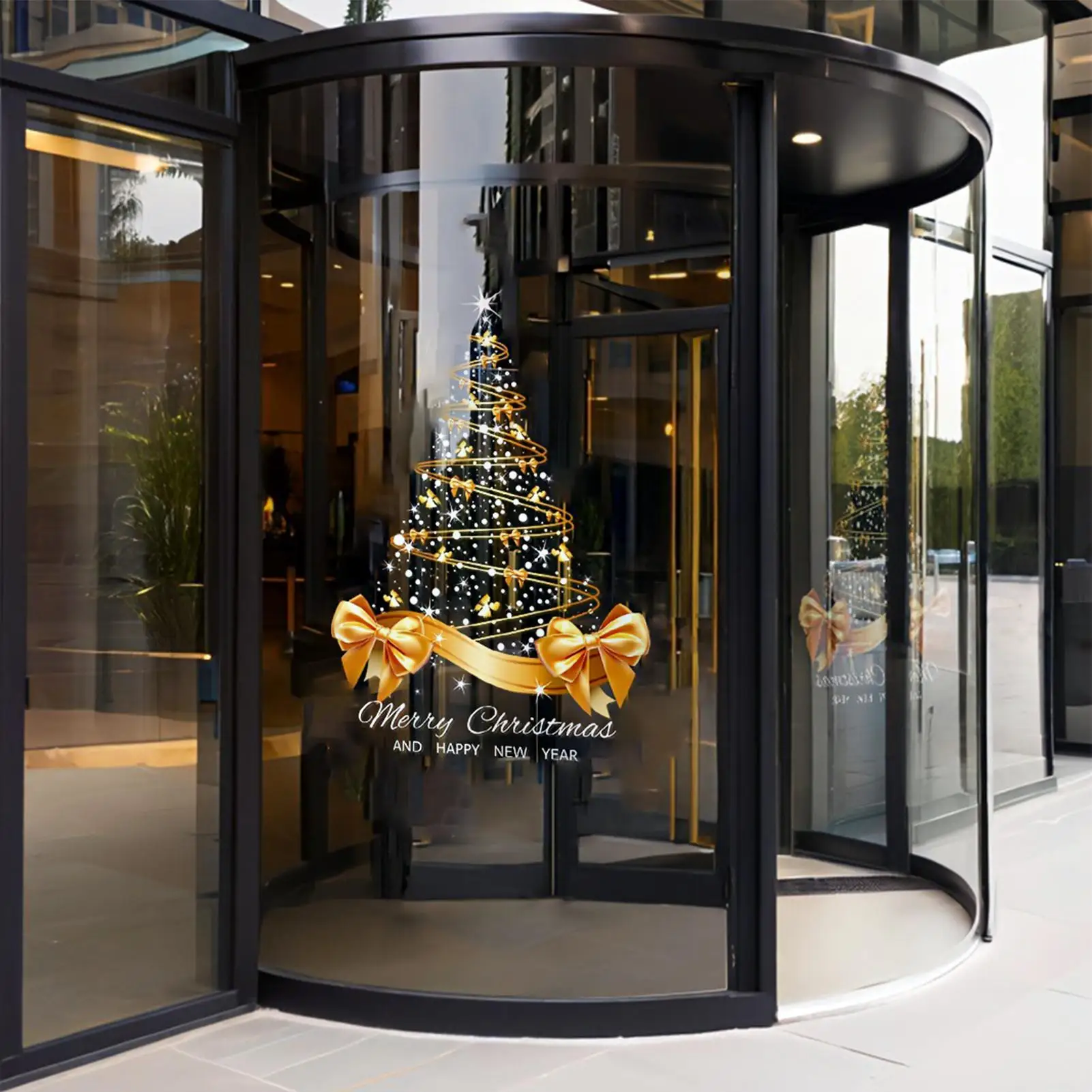 عيد الميلاد نافذة الشارات 25.59x17.72 بوصة جدارية بولي كلوريد الفينيل على الوجهين الذهبي شجرة عيد الميلاد نافذة ملصق للزجاج لقضاء عطلة المنزل