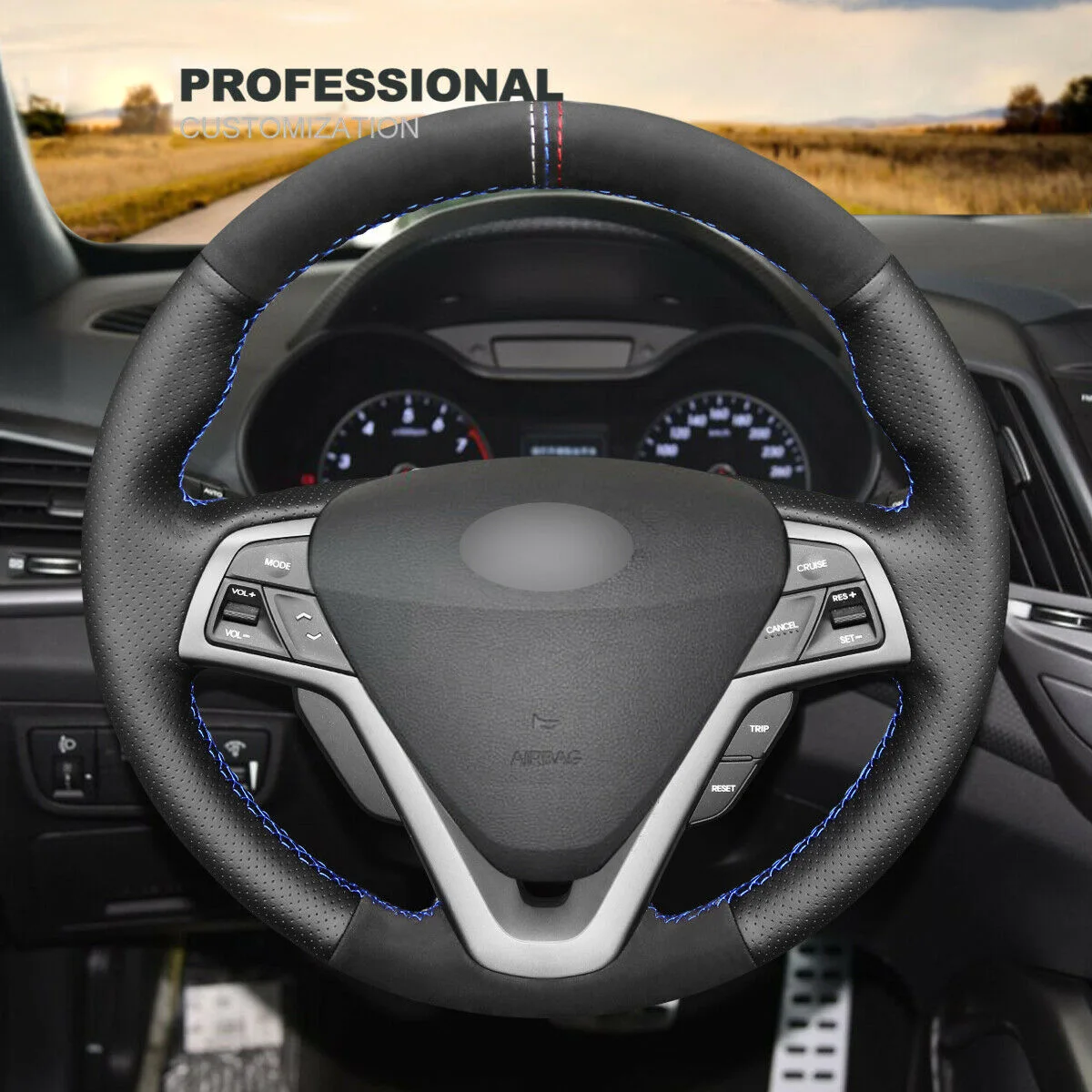 Black Leather Suede Steering Wheel Cover For Hyundai Veloster 2012 2013 2014 2015 2016 2017 Car Interior Accessories