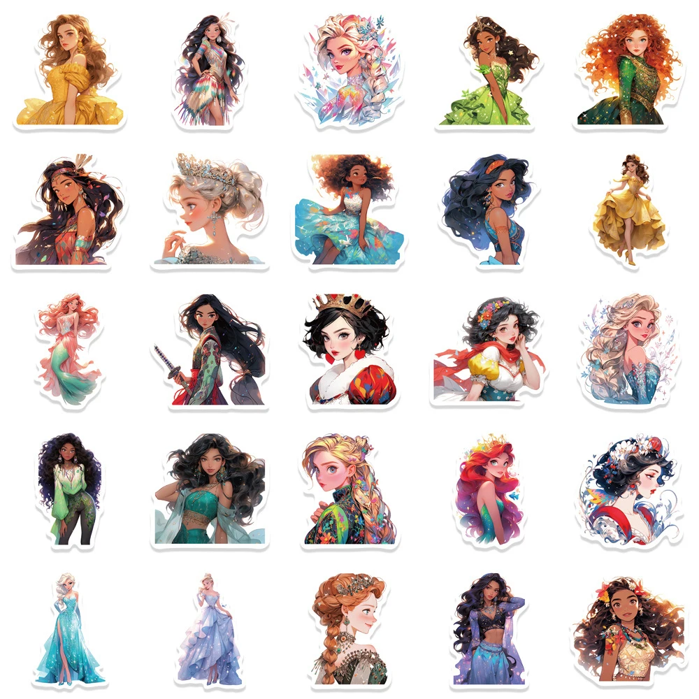 10/30/50pcs Beautiful Disney evening Princess Stickers Cute Cartoon Anime Girls Sticker Toy Phone Notebook decalcomanie per bottiglie d'acqua