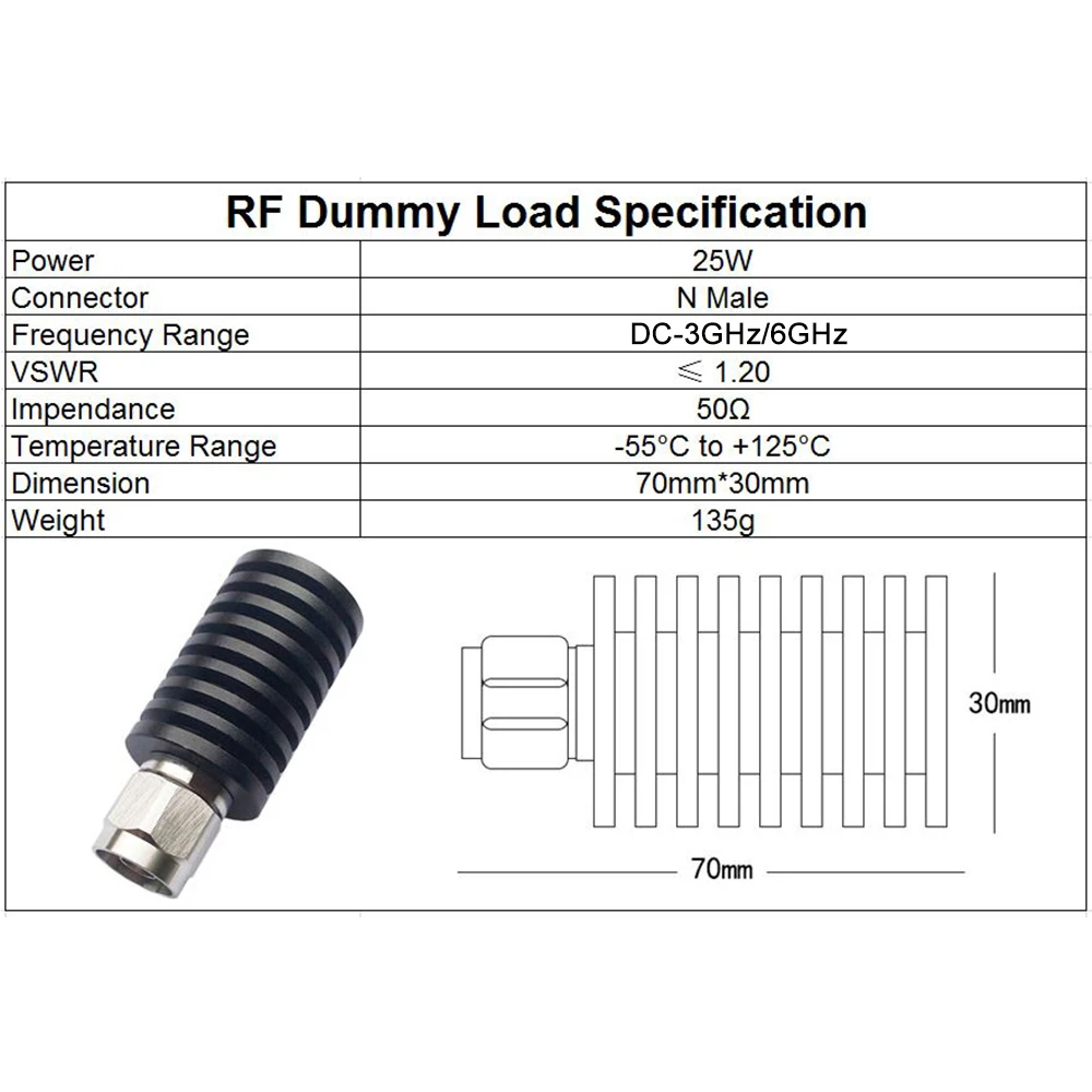 25W N Male/N Female Connector RF Coaxial Termination Dummy Load 3GHz/4GHz/6GHz 50ohm Nickel Plated RF Accessories