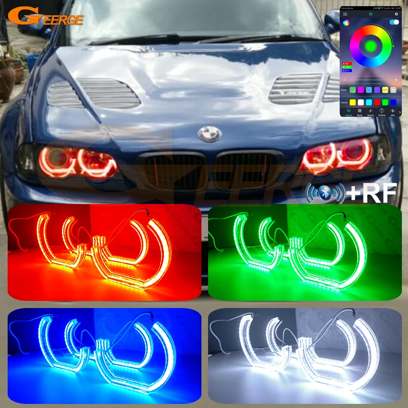 

For BMW E46 Coupe Convertible Sedan M3 RF Remote Bluetooth APP Multi Color DTM M4 Style RGB LED Angel Eyes Kit Halo Rings