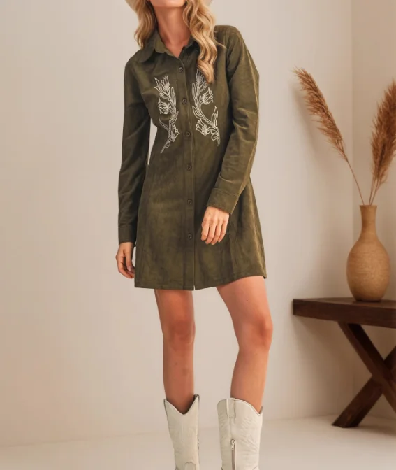 2025elegante outono inverno moda casual notch lapela única fileira multi-botão bordado camurça camisa de manga longa (comprimento médio)