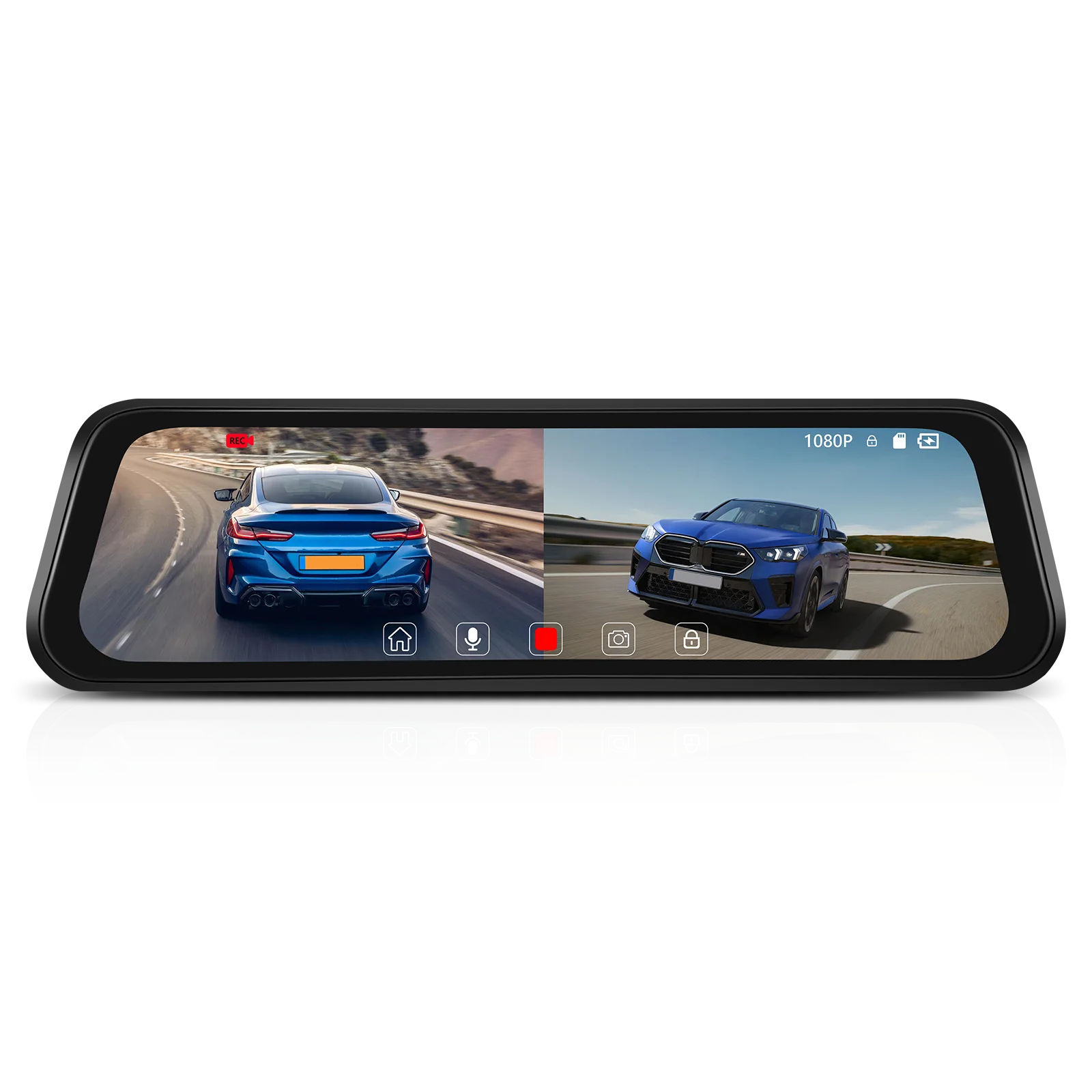 Podofo 9.66 Inch Dash Cam Dual Lens Draagbare Smart Player HD Achteruitkijkspiegel Met 1080P Front/480P achteruitrijcamera - afbeelding 2