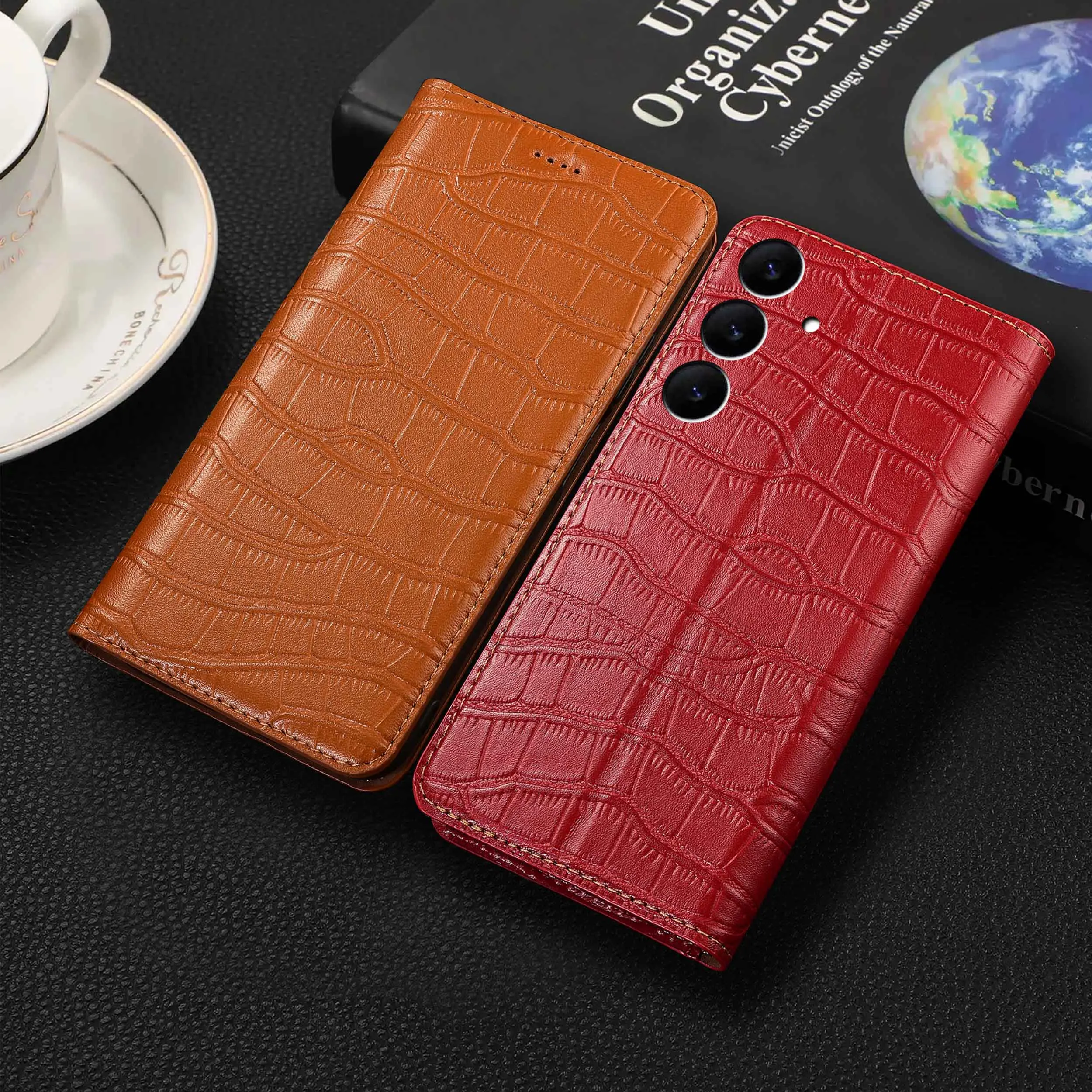 

For Samsung Galaxy M13 M23 M33 M53 M55 M14 M15 M34 M54 4G 5G Crocodile Belly Pattern Of Genuine Leather Flip Phone Case Cowhide