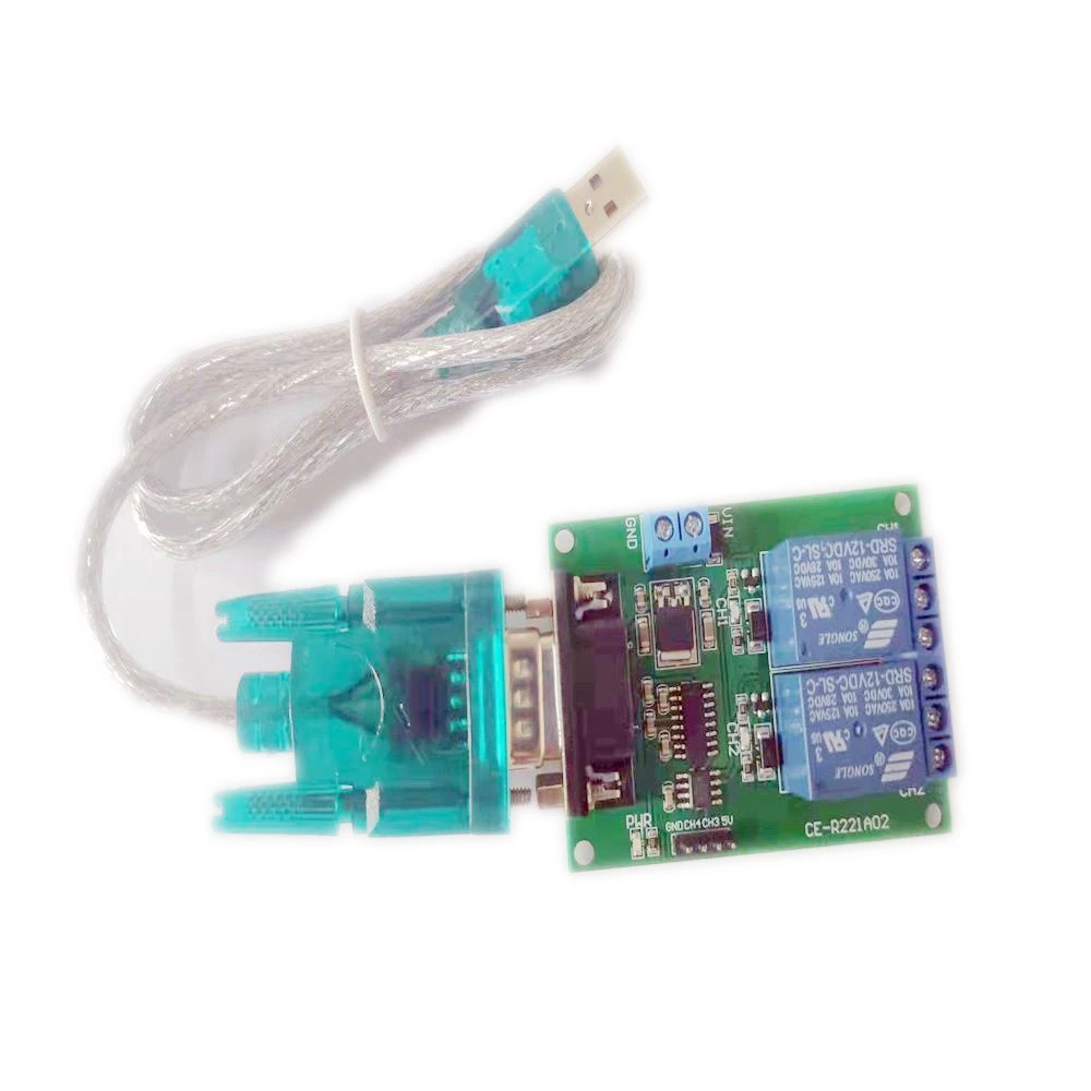 2CH DC 9V 12V RS232 Relay Control Switch USB To RS232 DB9 PC UART Serial Port For Smart Home