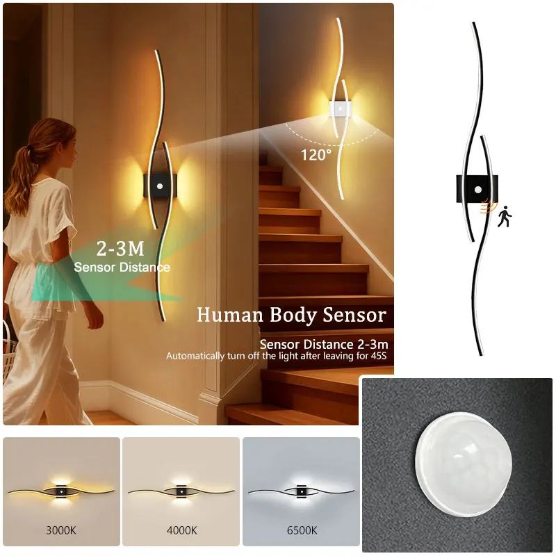 Indoor PIR Motion Human Sensor LED Wall Lamps for Corridor Aisle Nordic Induction LED Wall Lights Wall Sconce for Kitchen Foyer