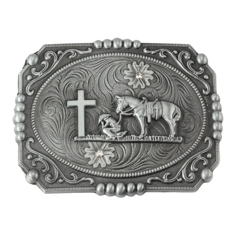 Men's Metal belt buckle DIY western style cross horse alloy belt accessories fashion texture