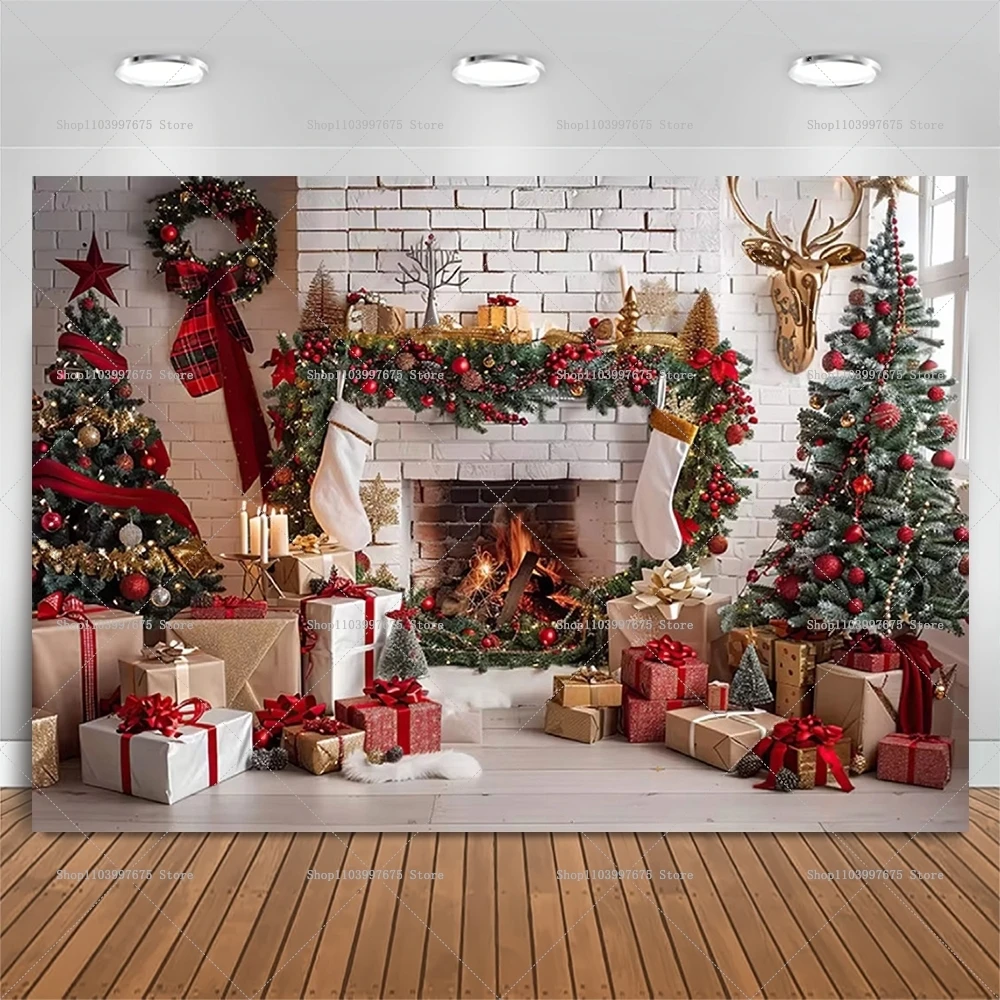 Weihnachten Winter Kamin Kulissen Weihnachten Party Dekorationen Fotografie Hintergrund Banner Photo Booth Requisiten Party Supplies