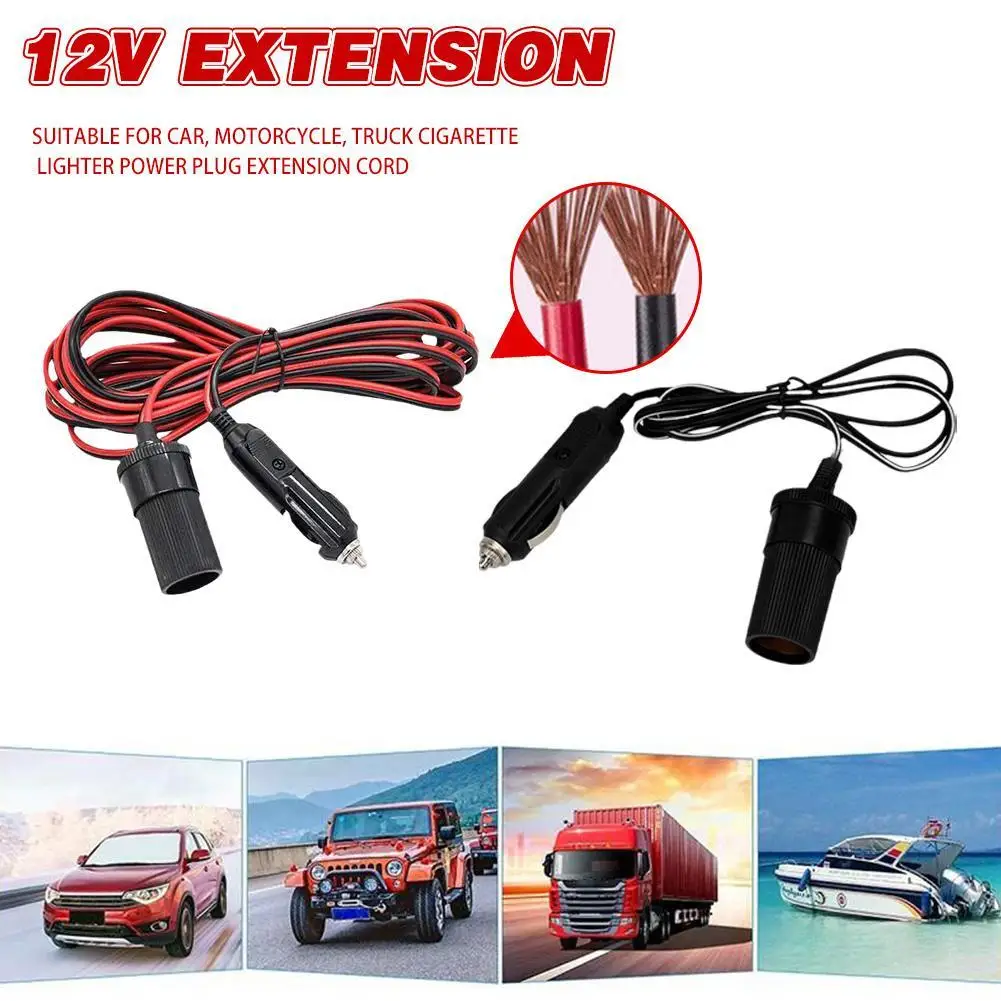 5M Car Cigar Lighter Plug 12V Extension Cable Adapter Socket Charger Lead With Indicator Light