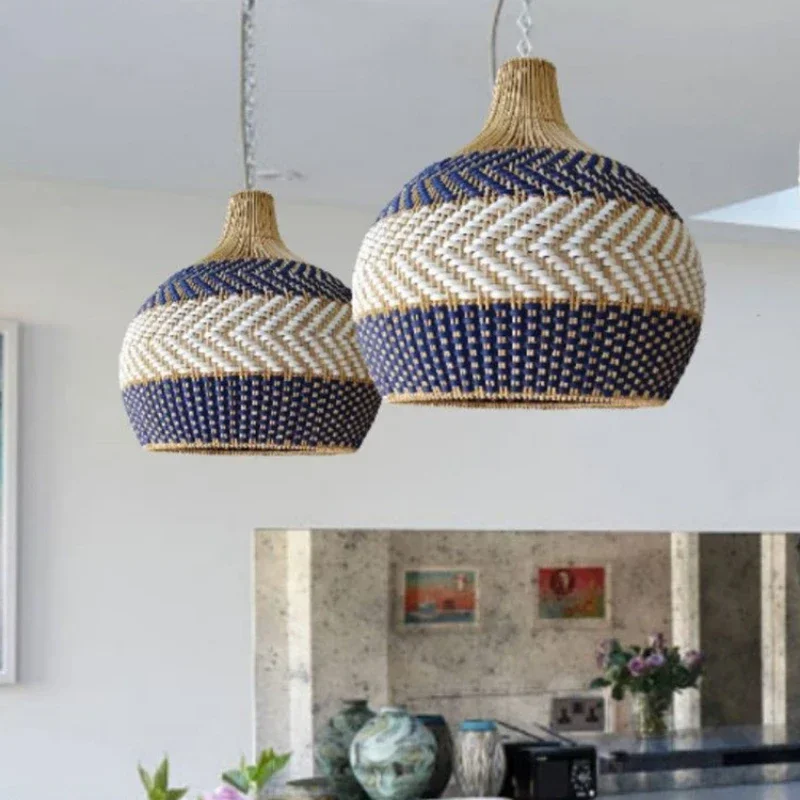 

New Rattan Pendant Lights Creative Color Matching Rattan Lamp Chinese Style Luminaire for Dining Room Restaurant Suspension Lamp