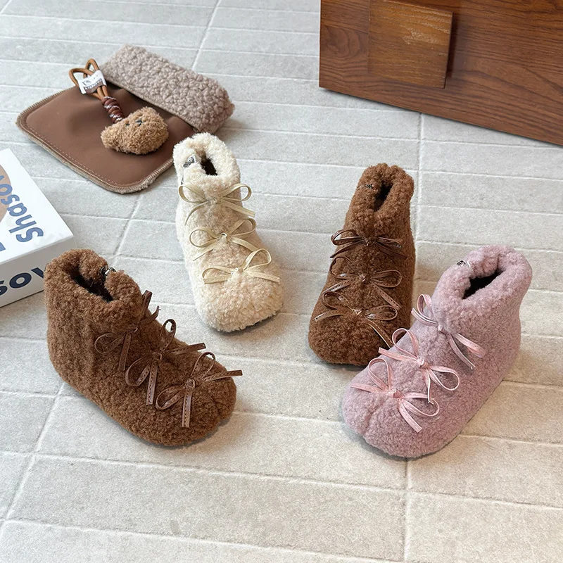 أحذية الثلوج للأطفال 2025 شتاء مريح دافئ أفخم في الهواء الطلق أحذية قطنية للأطفال موضة سستة عقدة شعر للفتيات أحذية الأميرة #3