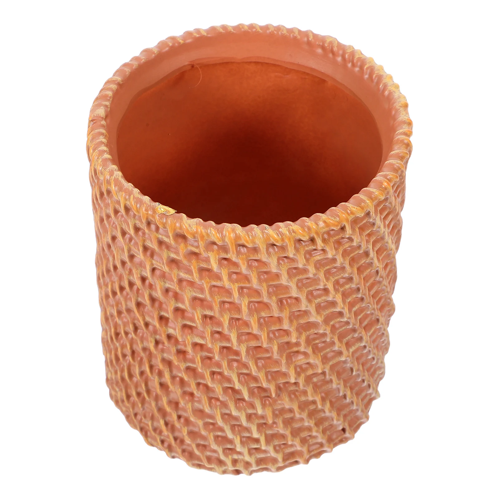 

Simulated Rattan Pen Holder Makeup Brushes Cute for Desk Vintage Khaki Vinyl Centerpiece Flower Vase