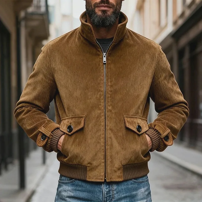

Осенне-зимняя уличная мужская вельветовая повседневная куртка, винтажное пальто-карго с лацканами, мужская модная однотонная тонкая мужская куртка в стиле ретро