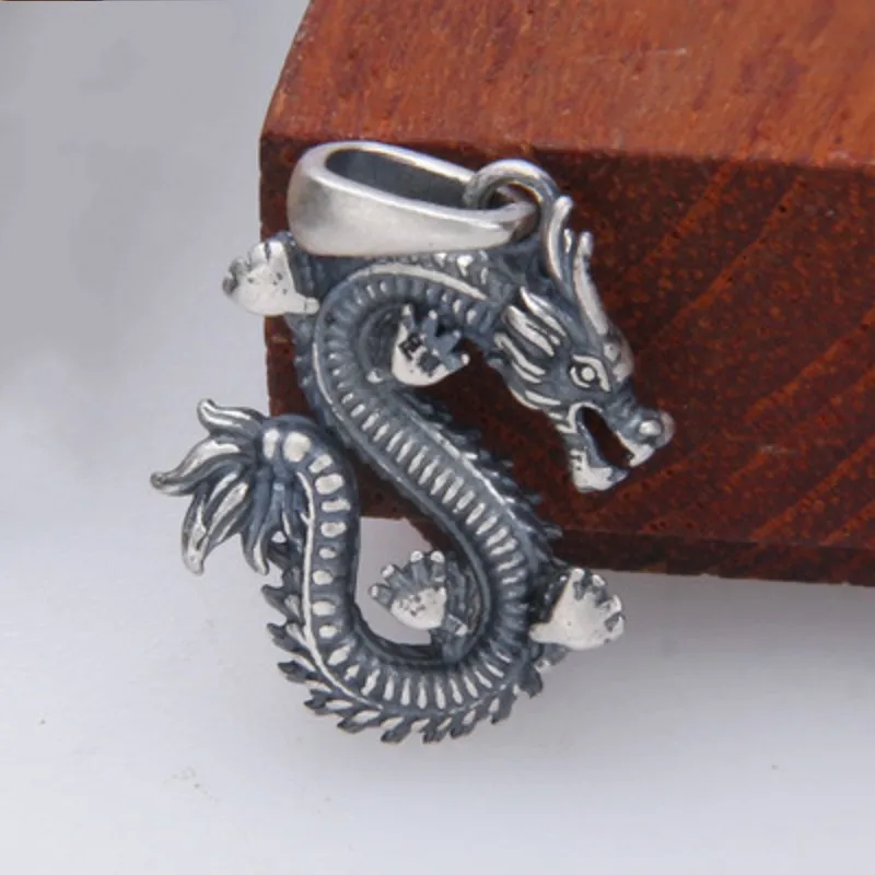 BOCAI New S999 Sterling Silver Vintage Personalized Trendy Ethnic Style Chinese Dragon Pendant Men and Women Gift