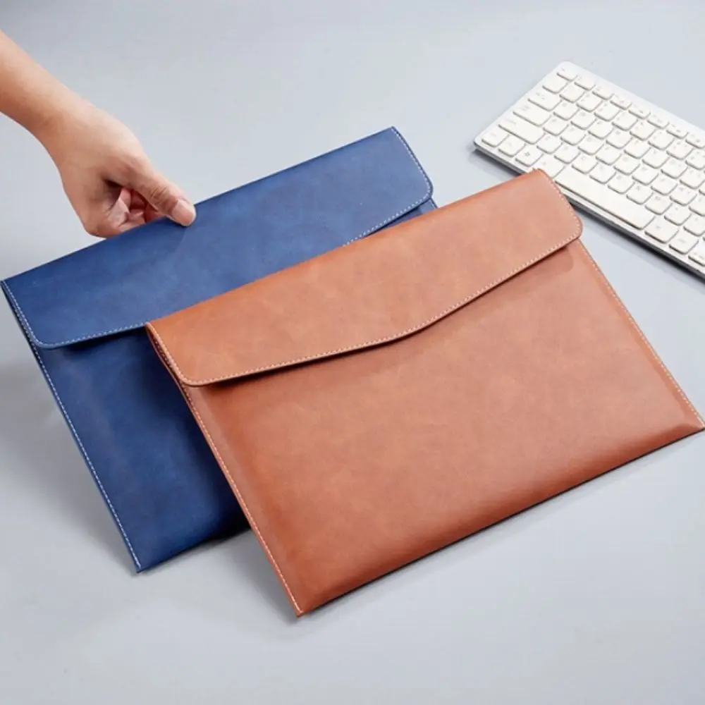 

A4 Handheld File Storage Bag Large Capacity with Magnetic Buckle Business Briefcase Solid Color PU Leather Handheld Laptop Bag