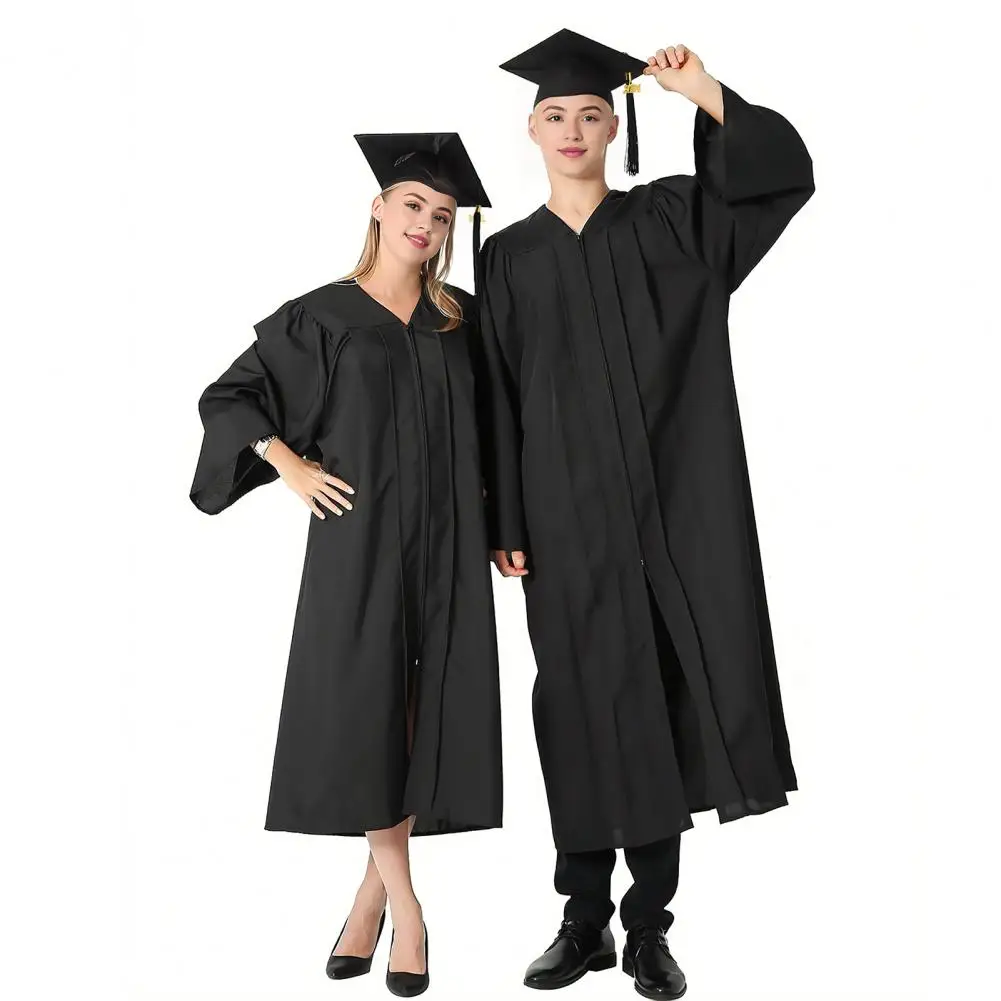 Volwassen Afstudeergewaad Hoed Set Losse Academische Uniform Bachelor Cap Met Kwast 2024 College Diploma-Uitreiking Jurk Cap Set