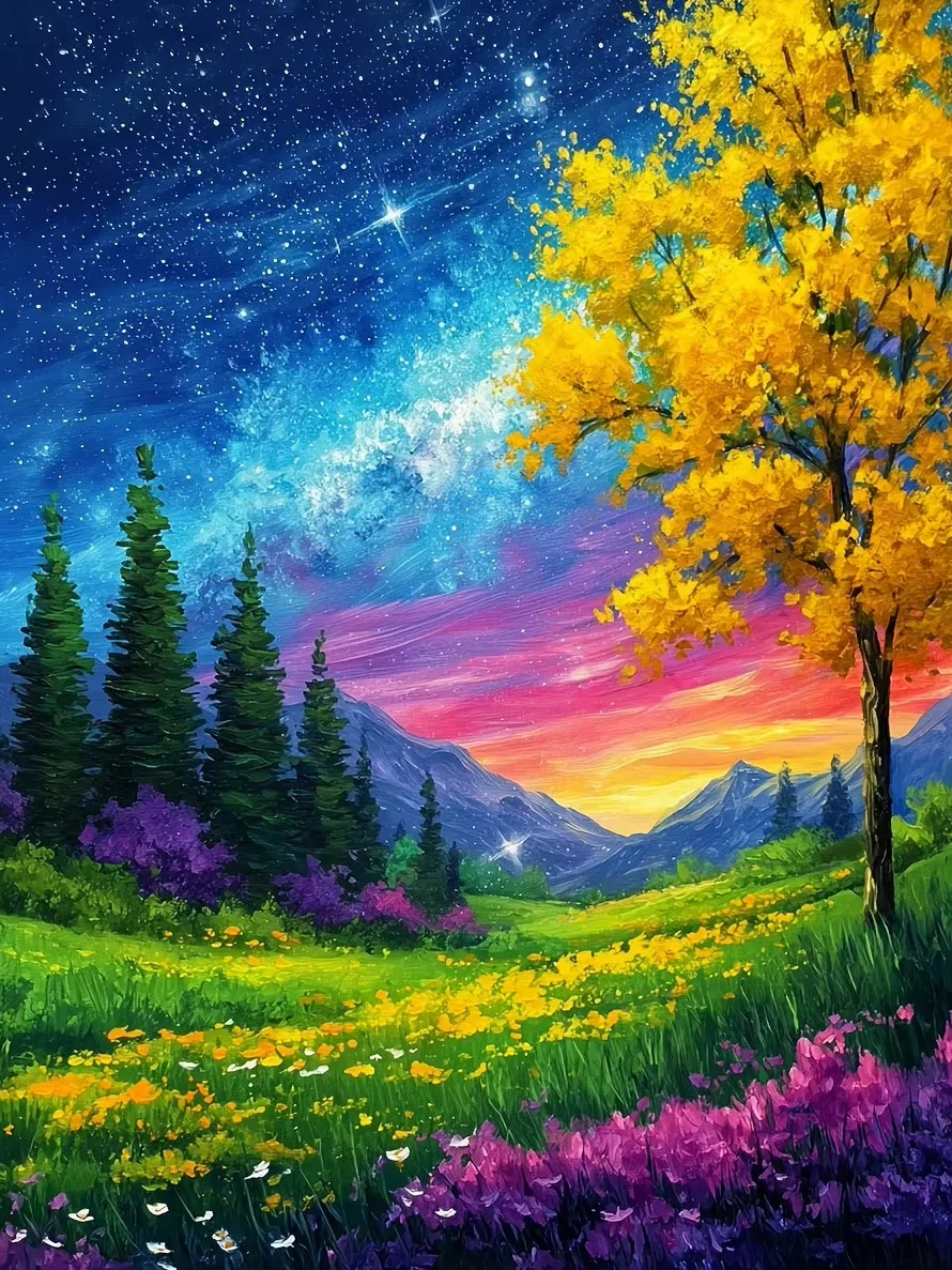 Diamond Painting Tree Starry Night Sky Scenery Mosaic Handmade Artwork Full Round/Square Diamonds For Beginners Gift Home Decor