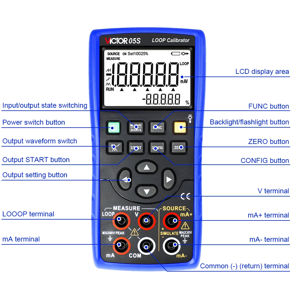 Victor 05S Loop Calibrador de alta precisão Tensão, Simulação atual, 5 Digits Display Transmitter Handheld Auto Signal Generator