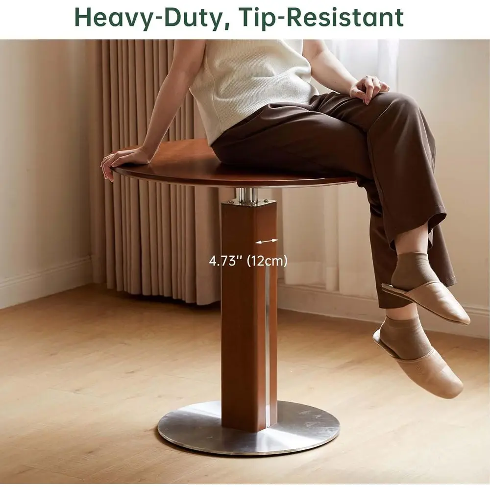 Compact Solid Wood Round Dining Table with Steel Base, Suitable for 2-3 People, Modern Century Style for Dining Room, Living Roo