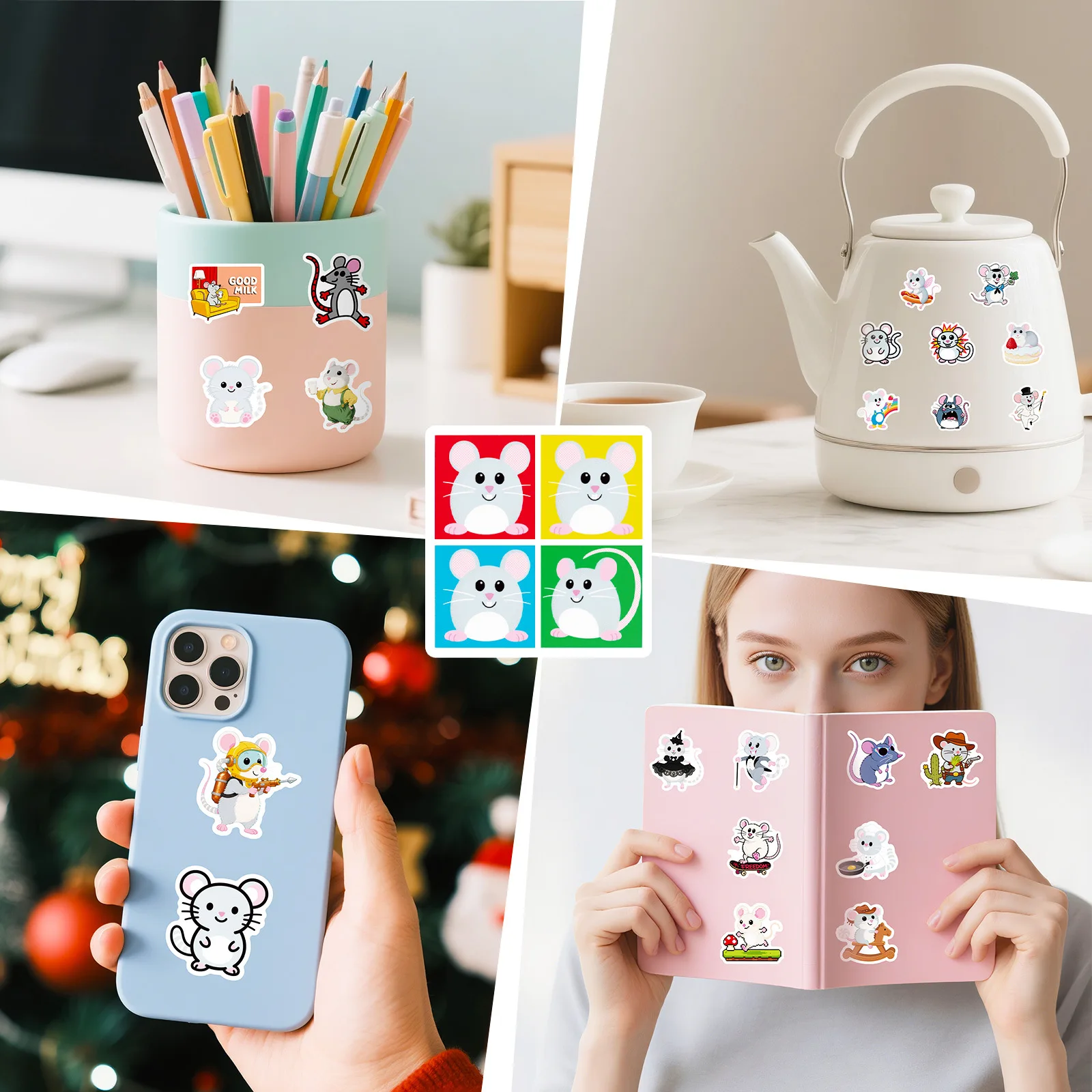 56 pièces Kawaii petite souris autocollants dessin animé Animal Graffiti décorer bricolage ordinateur portable téléphone Skateboard guitare jouets réfrigérateur décalcomanies