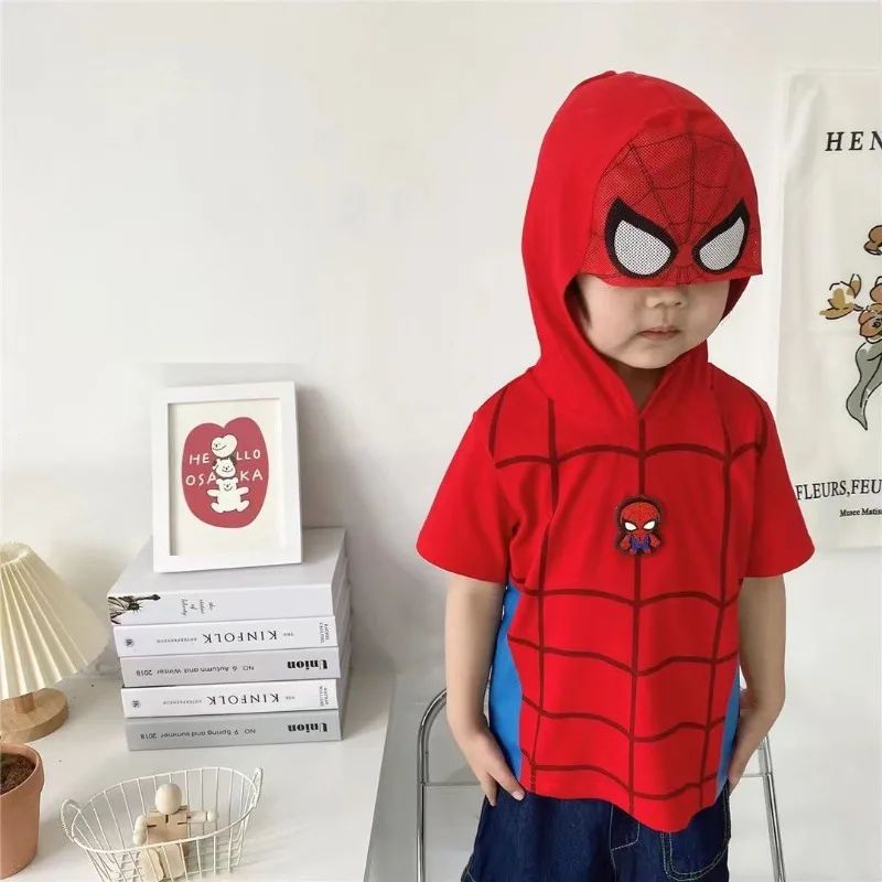 Marvel series cartoon creative anime Iron Man Spiderman boys summer new soft and versatile T-shirt short sleeve cotton loose top