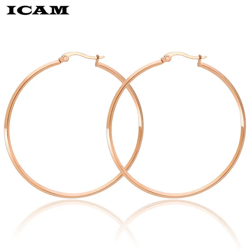 ICAM Trendy Large Hoop Earrings Big Smooth Stainless Steel Circle Earrings Basketball Brincos Loop Earrings for Women Jewelry