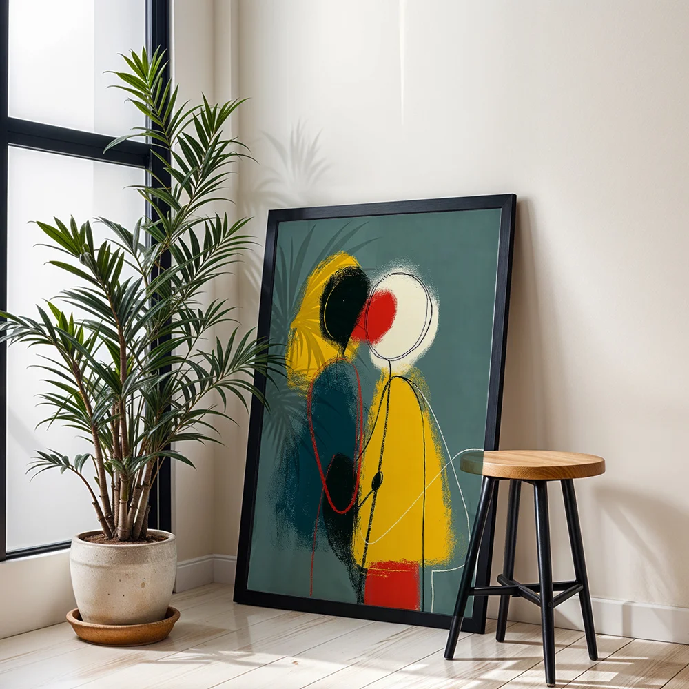 Abstract lines embracing the figure on the canvas wall decoration, minimalist home decoration for living room and bedroom