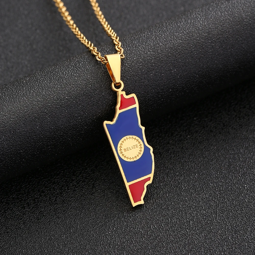 Fashion Belize Map Flag City Pendant Necklace Stainless Steel Creole Men Women Ethnic Maps Jewelry Gift