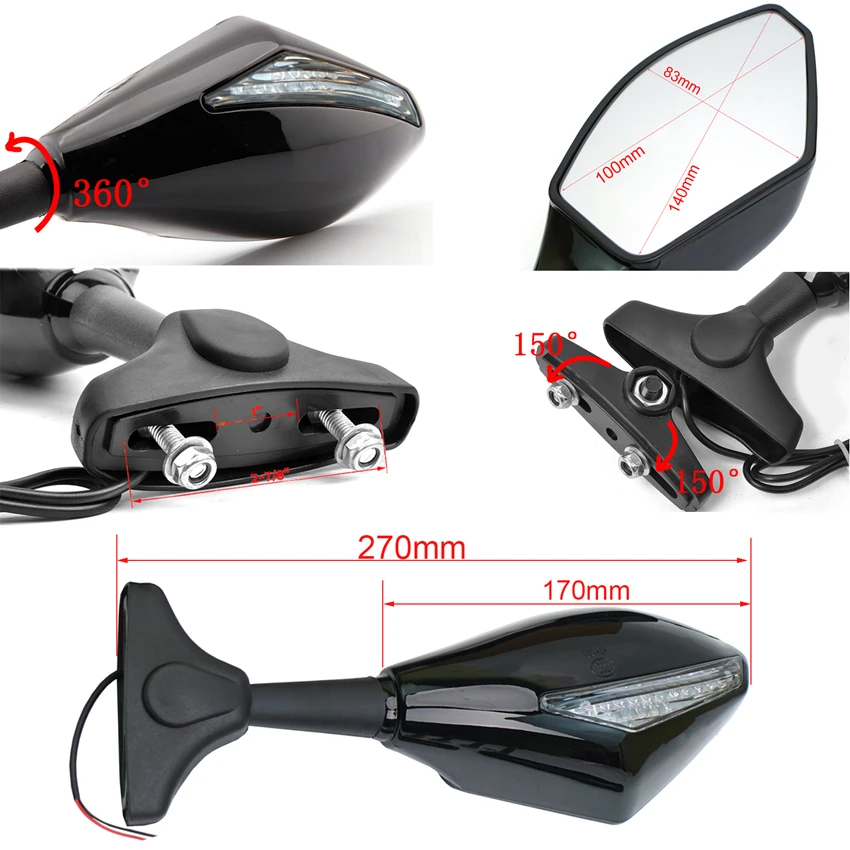 Racing Motorcycle Fairing Rearview Mirrors LED Turn Signal Light for Hyosung GT125R GT250R GT650R Kawasaki Z750S Ninja 250R 650R