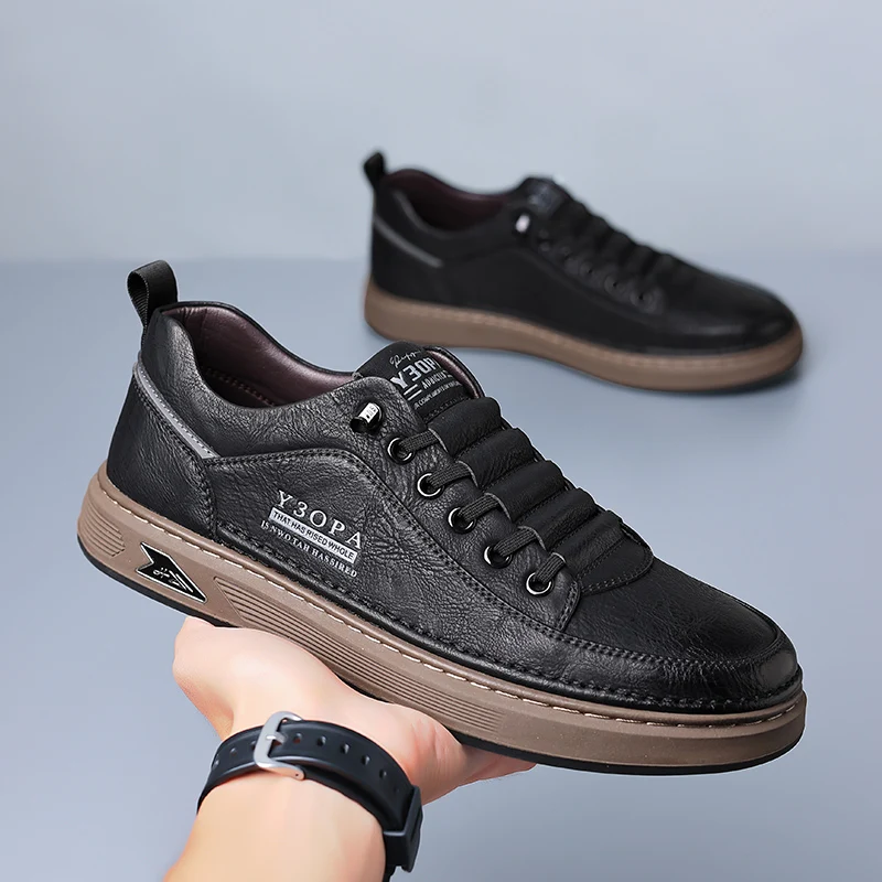 Spring Genuine Leather Men Shoes Luxury Brand Casual Shoes Lace Up Mens Sneakers Italian Breathable Tenis Sport Skateboard Shoes