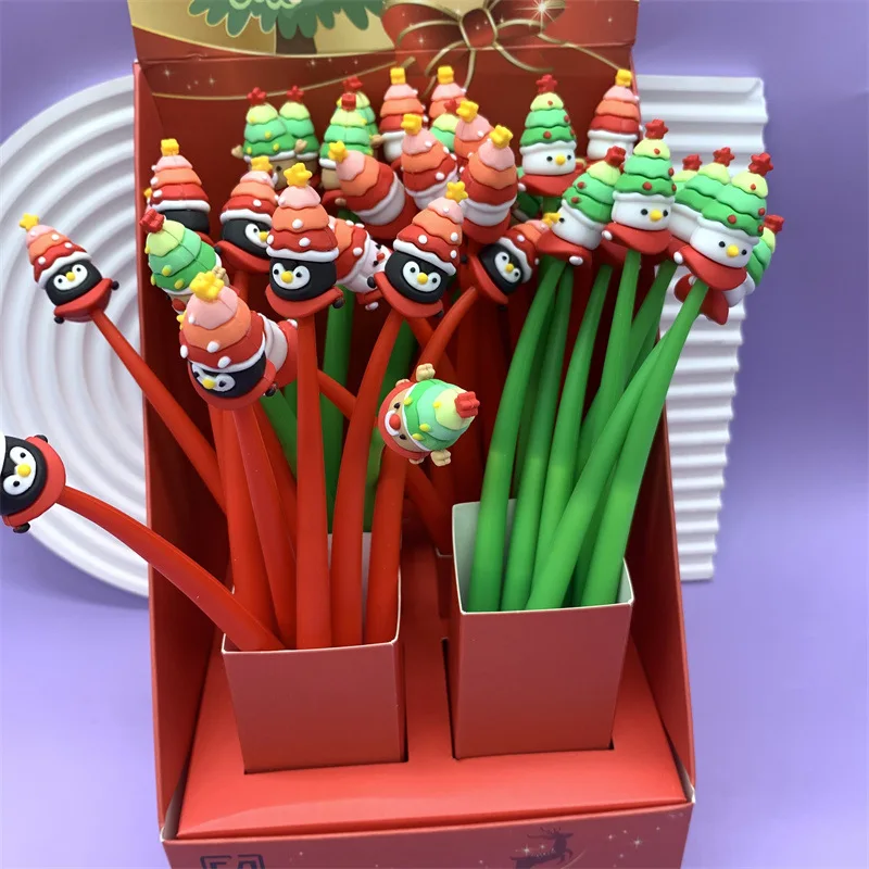 Christmas Theme 24/36pcs Creative Cute Cartoon Santa Elk Snowman Christmas Tree Shake Gender-neutral Pen Student Christmas Gift