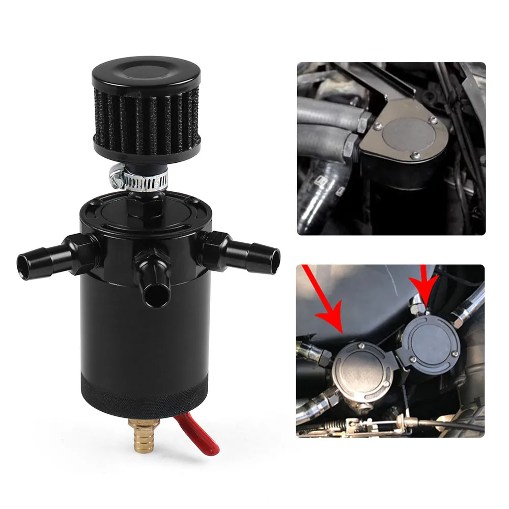 Universal Aluminum 3-port Oil Catch Can Tank with Breather Filter Engine Mini Oil Separator