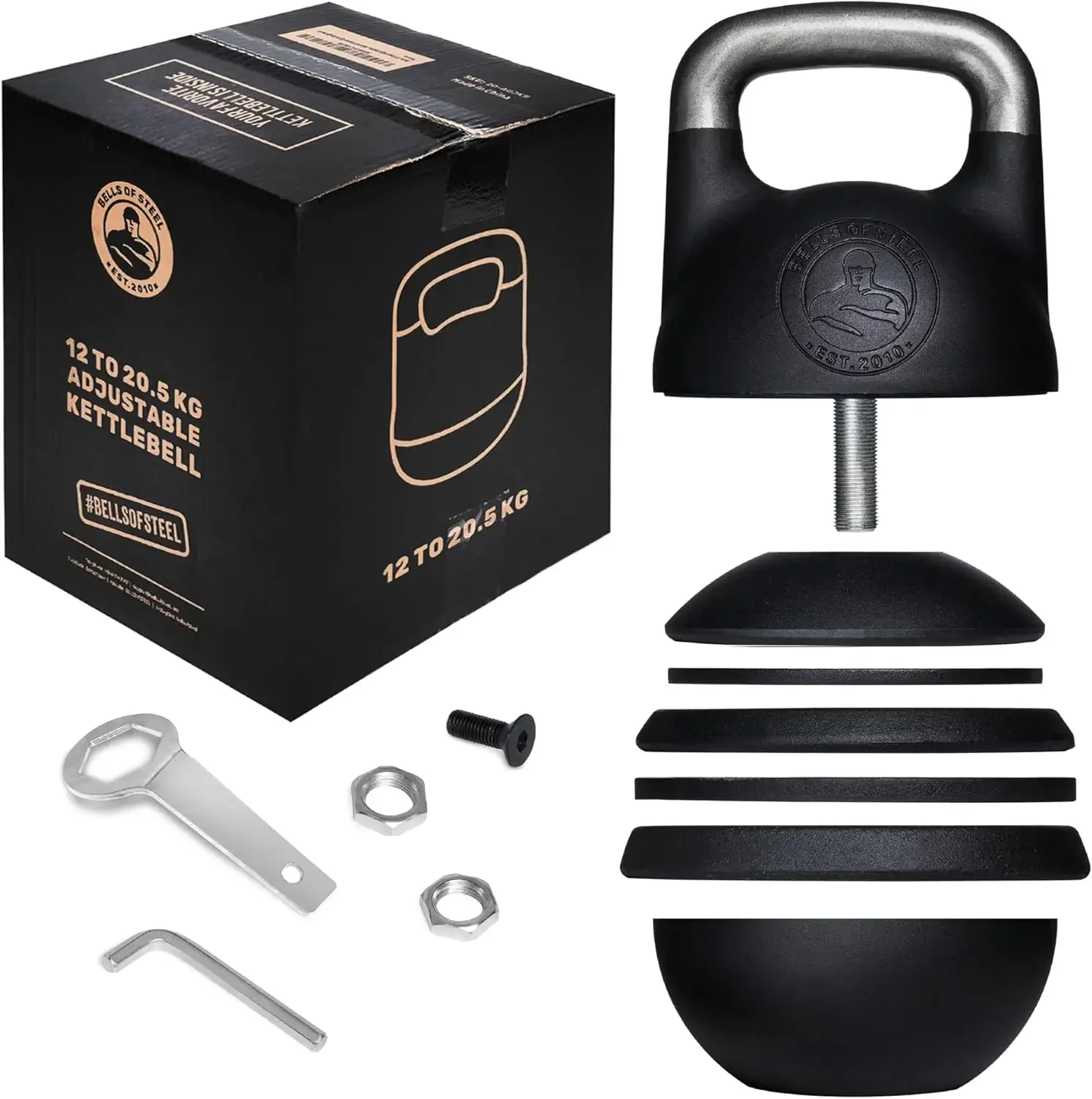 Kettlebell [Bells of Steel] Upgraded Version Kettlebell Adjustable | Steel Shell, Internally-Loaded for Full Body Workouts | Com