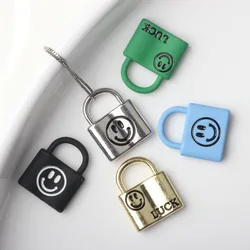 10Pcs/pack Simple Alloy Drip Oil Spray Paint Smiling Face Lock Small Pendant DIY Bracelets Necklaces Jewelry Accessories