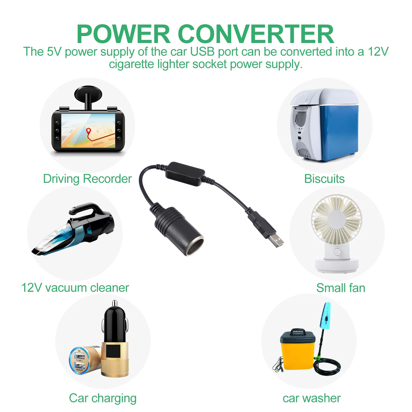 Power Converter USB to Lighter Socket Cable Adapters Car Accessory Female Lighters