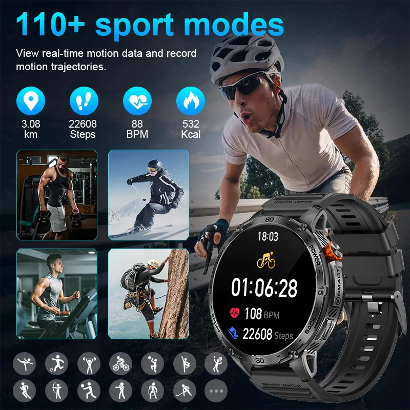 LIGE 1.75" Amoled Screen Men's Smartwatch 730mAh Battery Bluetooth Call IP68 Waterproof Sports Tracker Health Monitor Smartwatch