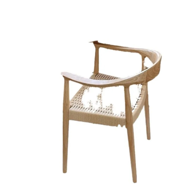 

Vintage wabi-**** wind all solid wood dining chair home office rope knitted Kennedy presidential chair Hiroshima