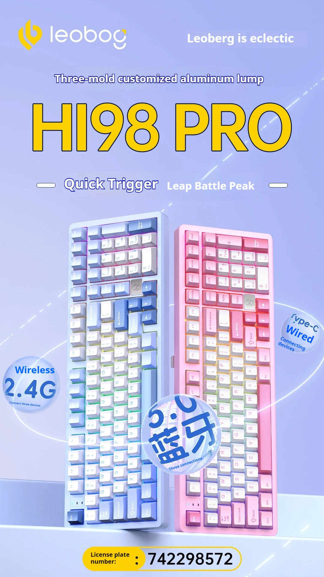 LEOBOG Hi98Pro Mechanical Keyboard Aluminum Three Mode Hot Swap Wireless Gaming Keyboard Customized Gasket PC Gamer Accessories