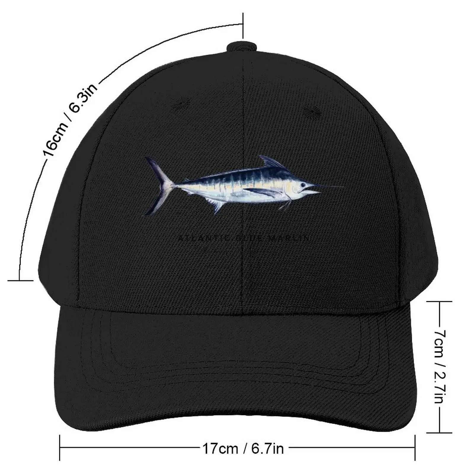 Atlantic Blue Marlin Scientific Illustration, Watercolor, Fish, Ocean fish, billfish Baseball Cap |-F-| Designer Man Women's