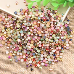 4mm Colorful Half Round Pearls Metal Rhinestone DIY Nail Art Decoration Nails Beads Beauty Glitter 50PCS