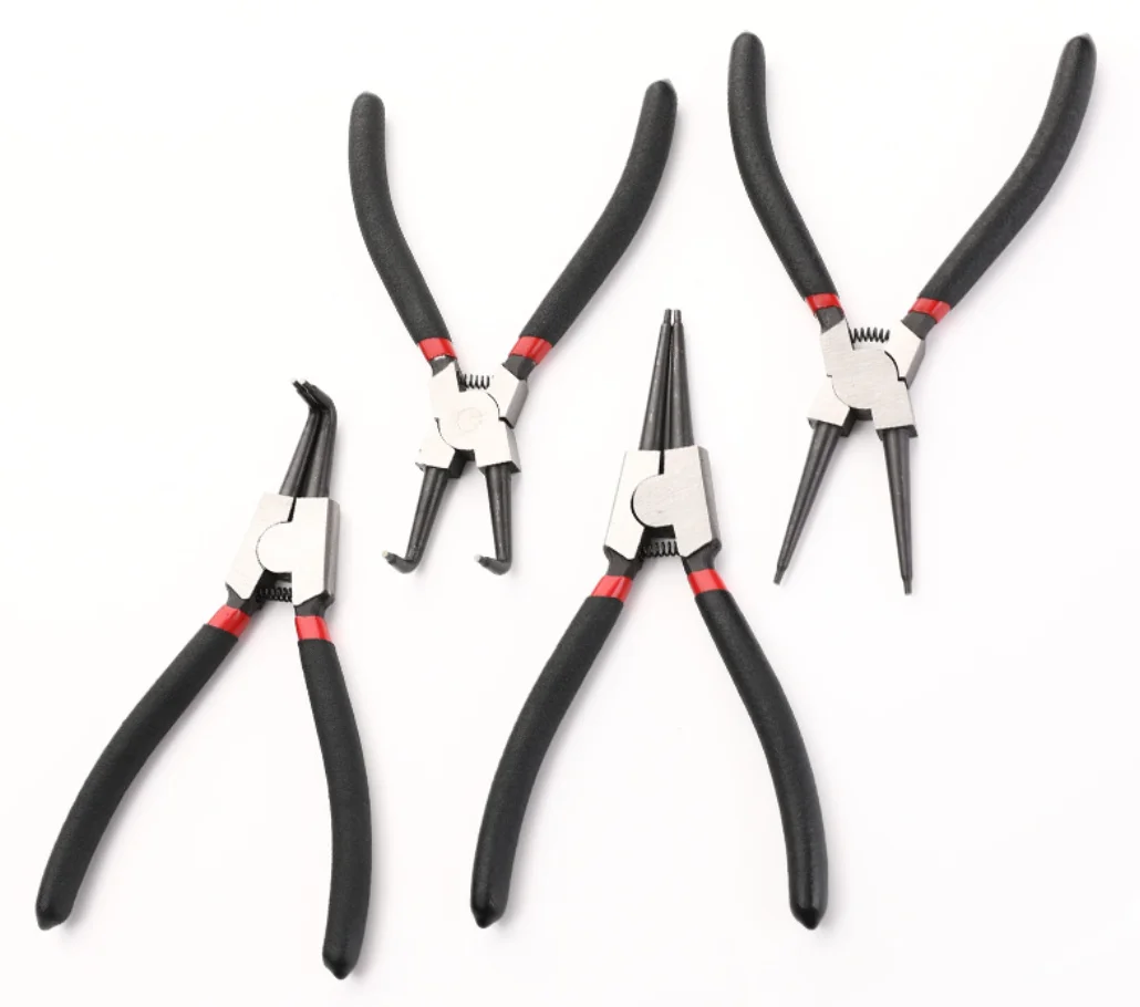 4Pcs 7Inch Long Nose Plier Set Circlip Snap Ring Remover Tool Inner Outer Straight Bent Plier Retaining Tool for Home AutoRepair