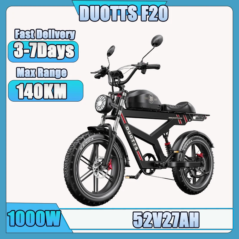 F20 E-bike 1000W Motore 52V27AH Batteria 20 pollici Fat Tire Bici elettrica Freno a disco idraulico a 7 velocità Bicicletta elettrica da neve