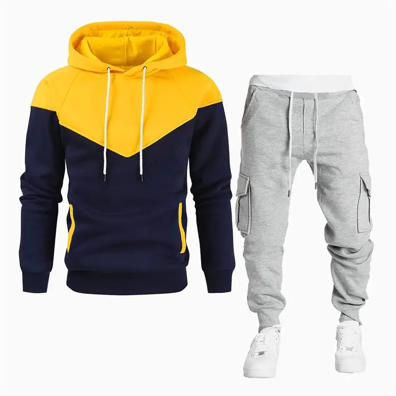 

Men's Tracksuit Hoodies Sets Multi-pocket Zipper Fashion Outdoor Sportswear Man Clothing Suit Hoodie Pants 2 Piece Set Plus Size