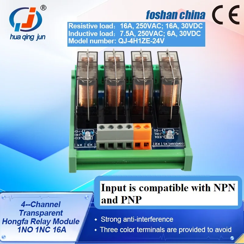 

Hongfa 4-Channel Relay Module 16A 24V SPDT HF14FW-024-ZT Electromagnetic 1NO 1NC Relays for PLC NPN PNP Diodes Function
