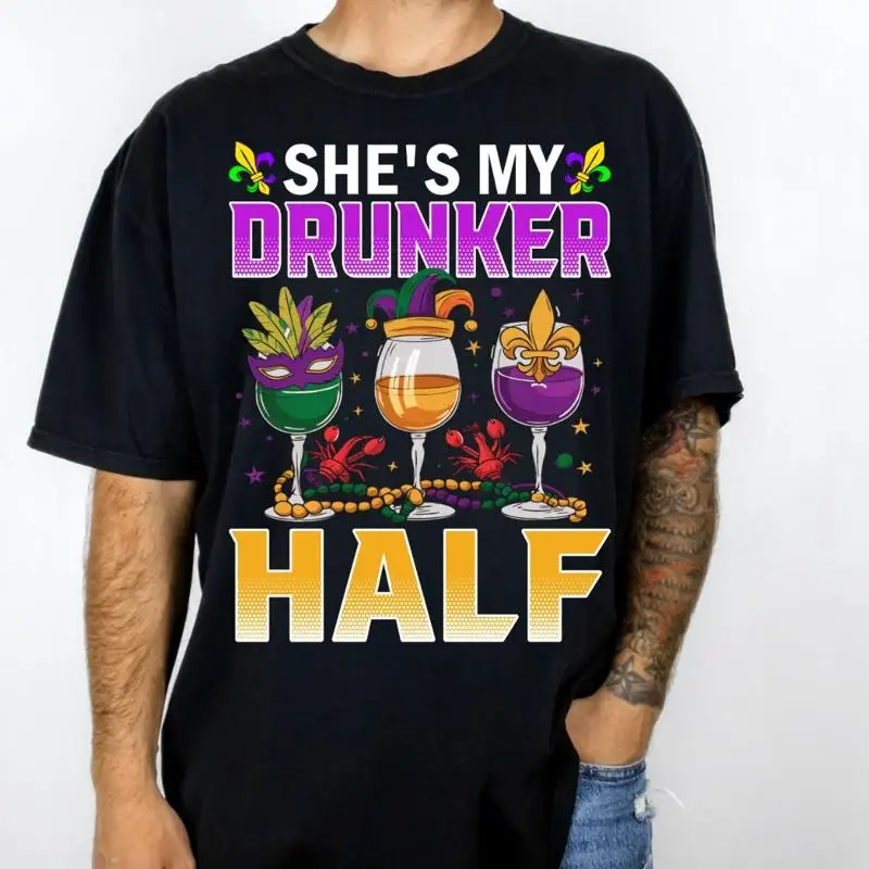 She'S My Drunker media camiseta traje de Mardi Gras carnaval hombres Nueva Orleans acuarela desfile de Luisiana