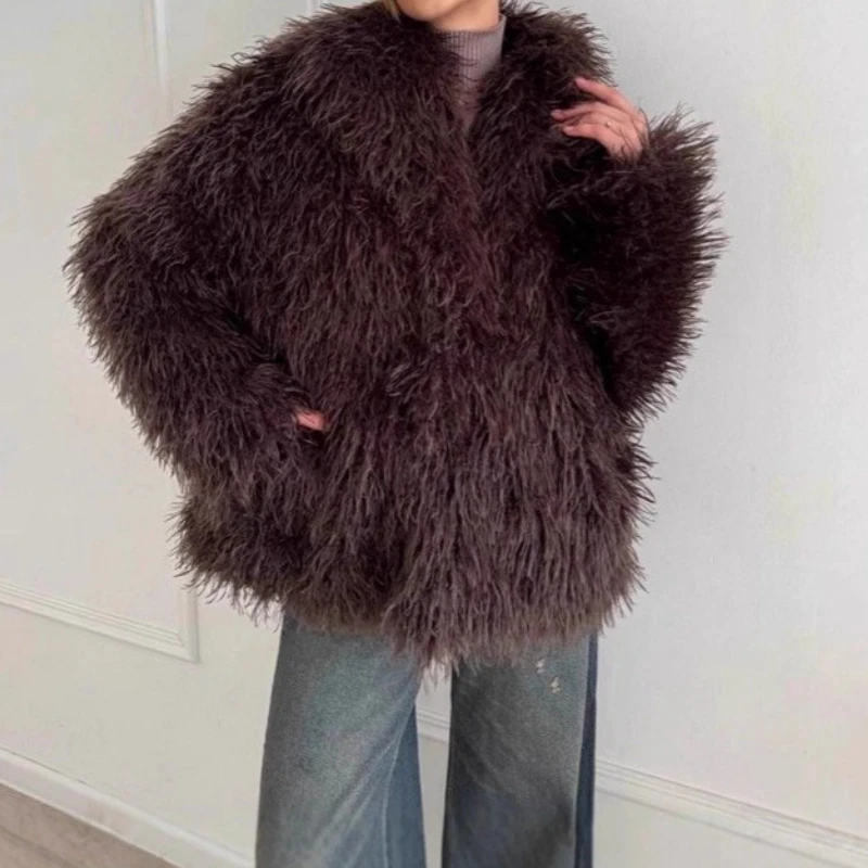 2025 Fur Large Lapel Faux Jacket Short Fashion Fox Fur Jacket Fluffy Plush Girl