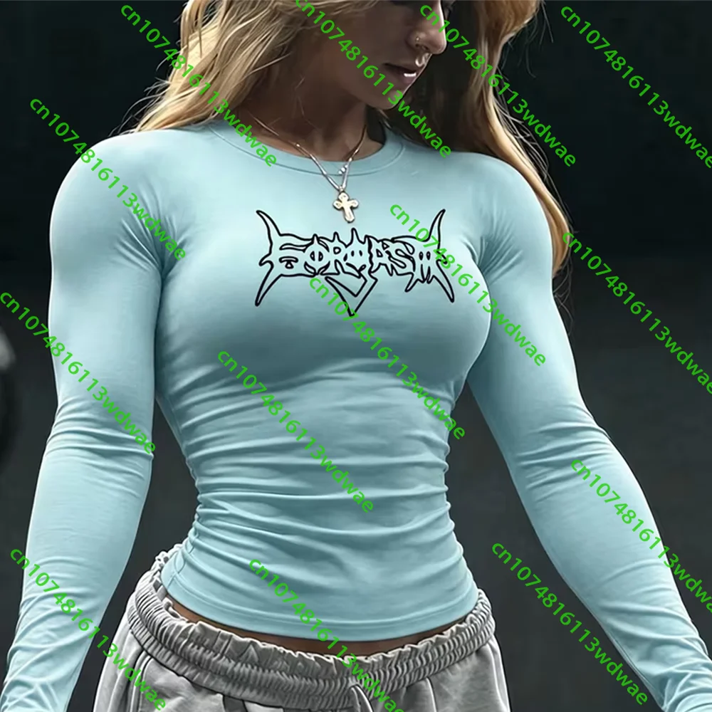 Gothic Style Damen Bodybuilding Gym Training Langarm Schnelltrocknend Atmungsaktiv Yoga Bedrucktes Sport-T-Shirt Outdoor Lauf-Top – Detail 4